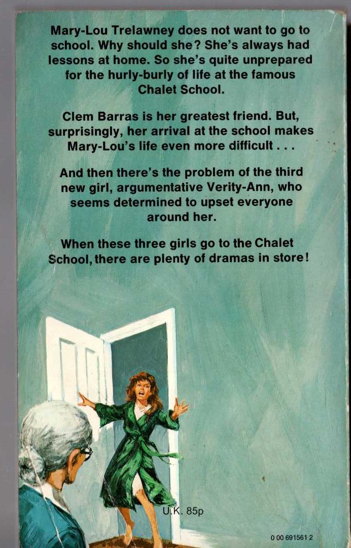 Elinor M. Brent-Dyer  THREE GO TO THE CHALET SCHOOL magnified rear book cover image