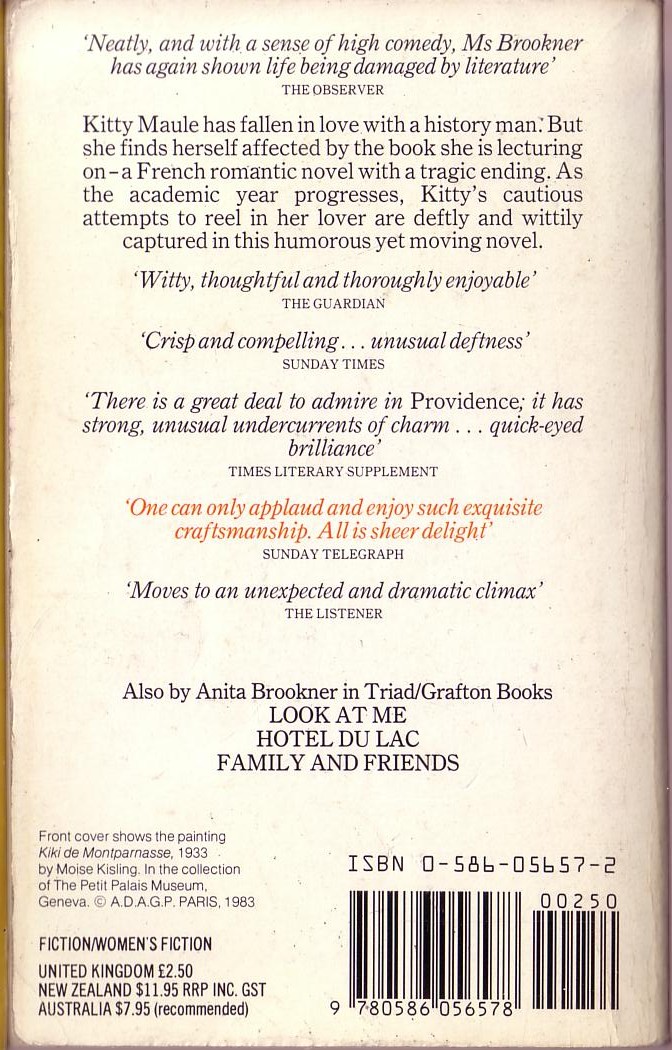 Anita Brookner  PROVIDENCE magnified rear book cover image