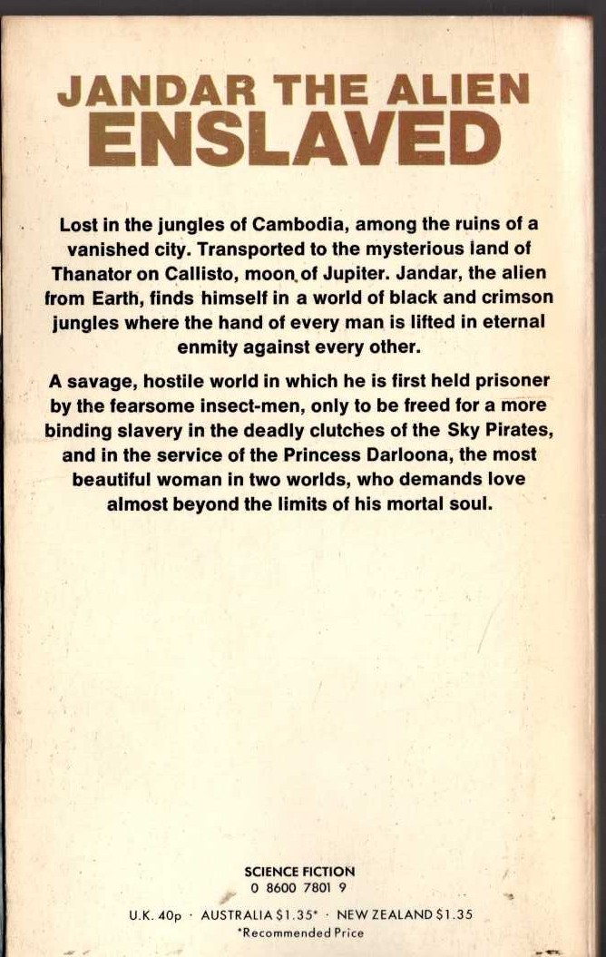 Lin Carter  JANDAR OF CALLISTO magnified rear book cover image