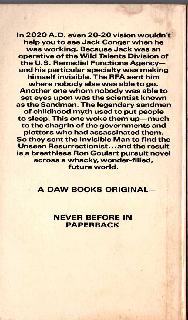 Ron Goulart  A TALENT FOR THE INVISIBLE magnified rear book cover image