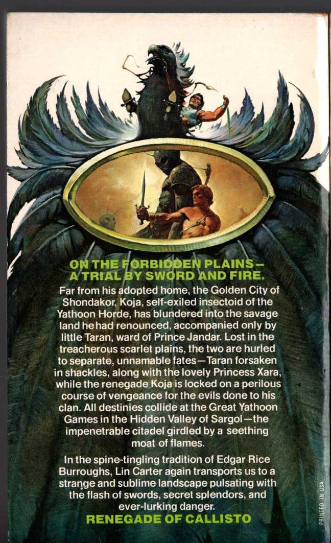Lin Carter  RENEGADE OF CALLISTO magnified rear book cover image