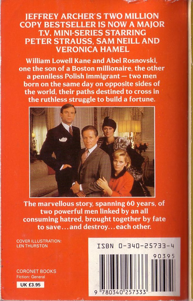 Jeffrey Archer  KANE AND ABEL (TV series) magnified rear book cover image