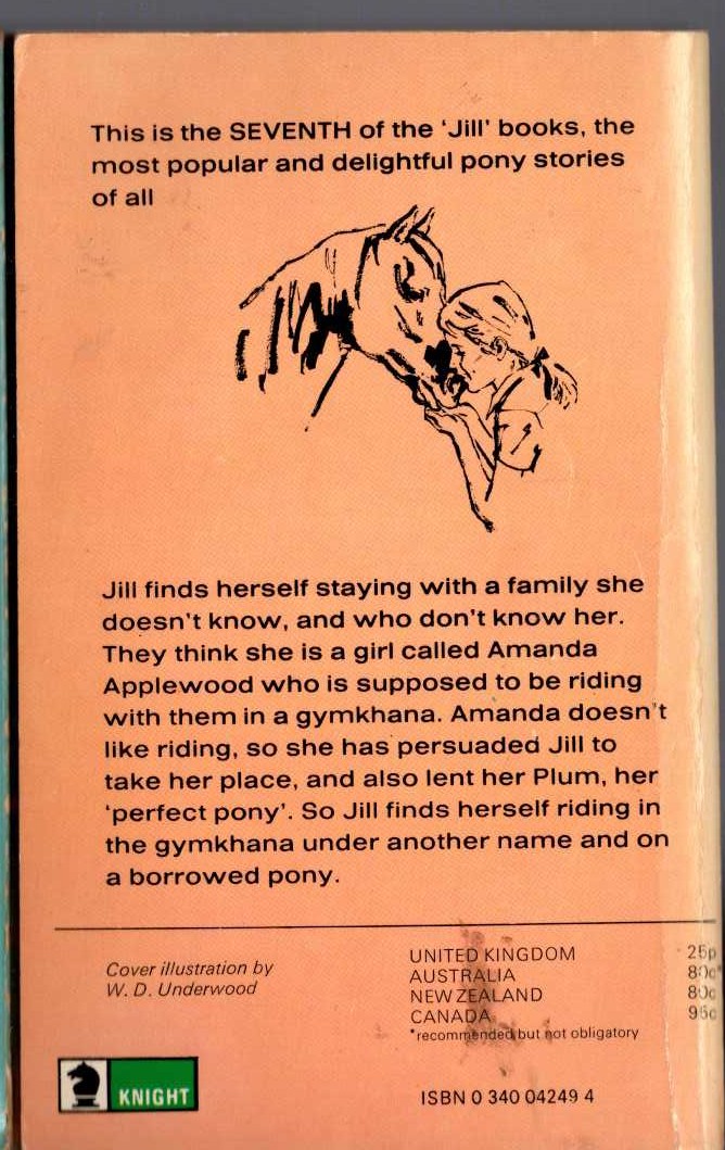 Ruby Ferguson  JILL AND THE PERFECT PONY magnified rear book cover image