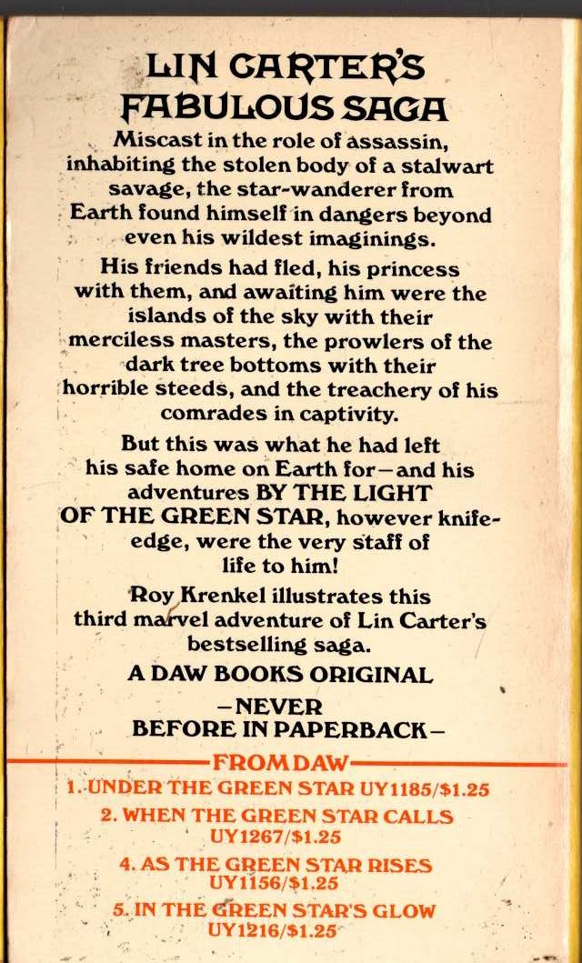 Lin Carter  BY THE LIGHT OF THE GREEN STAR magnified rear book cover image