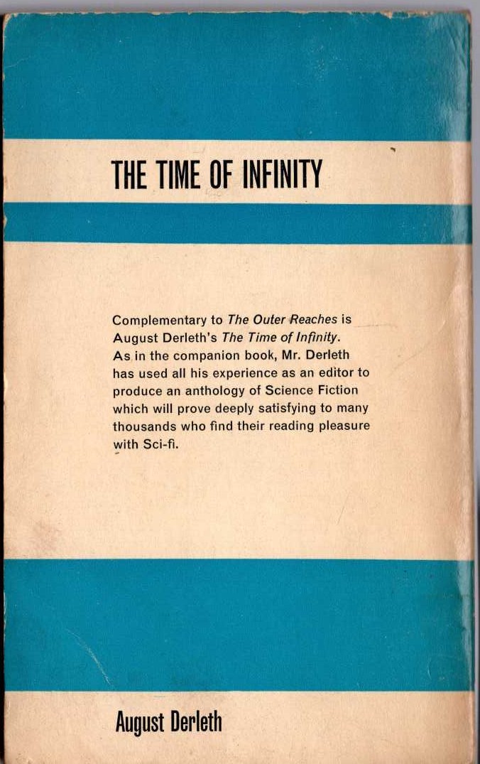August Derleth (edits) THE TIME OF INFINITY magnified rear book cover image