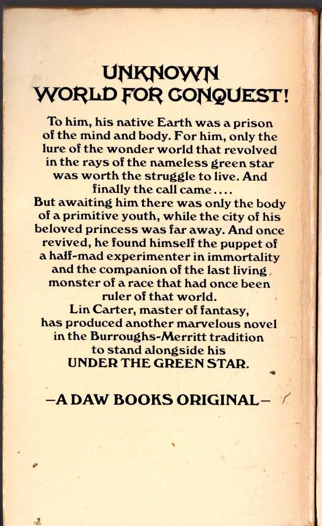 Lin Carter  WHEN THE GREEN STAR CALLS magnified rear book cover image