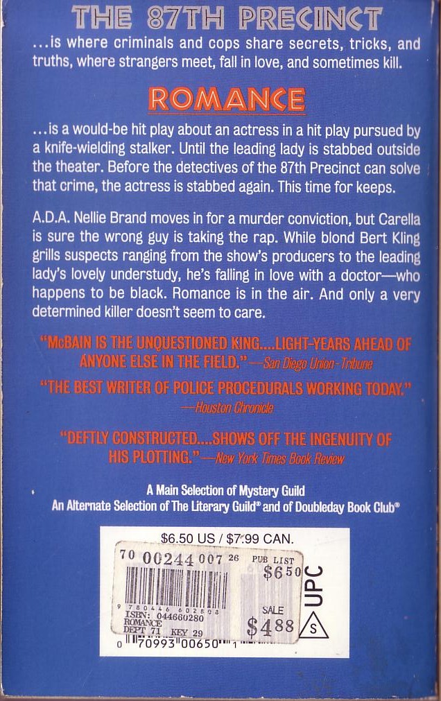 Ed McBain  ROMANCE magnified rear book cover image
