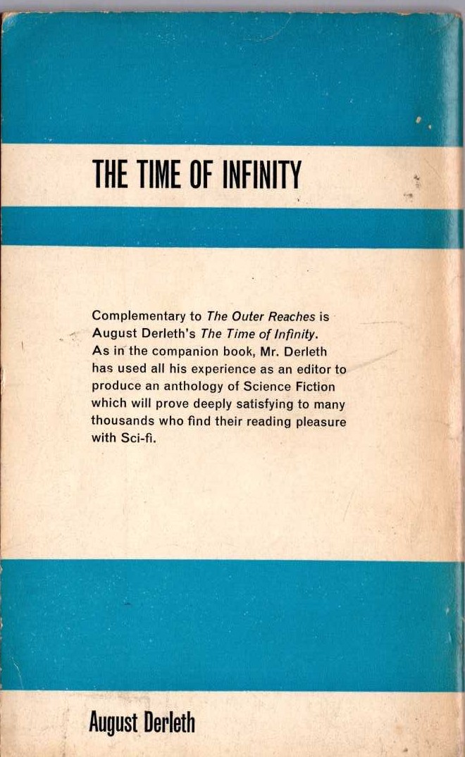 August Derleth (edits) THE TIME OF INFINITY magnified rear book cover image