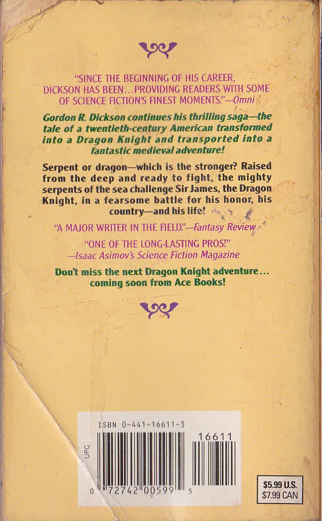 Gordon R. Dickson  THE DRAGON AT WAR magnified rear book cover image