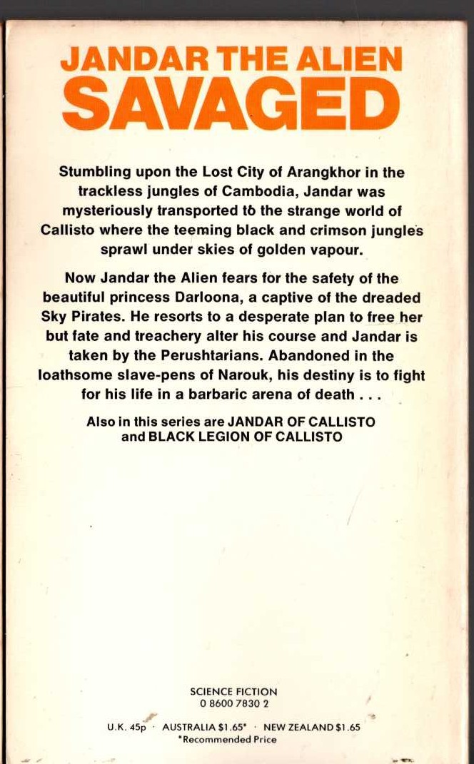 Lin Carter  SKY PIRATES OF CALLISTO magnified rear book cover image