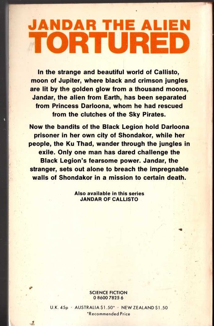 Lin Carter  BLACK LEGION OF CALLISTO magnified rear book cover image