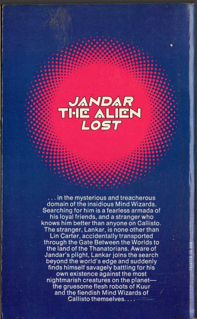 Lin Carter  LANKAR OF CALLISTO magnified rear book cover image