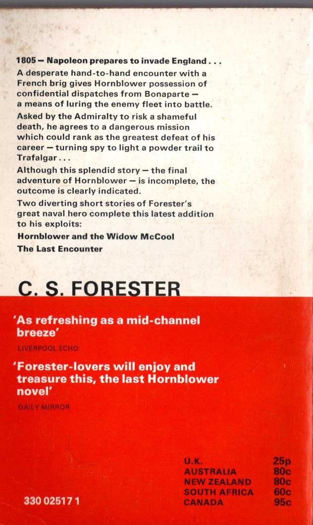 C.S. Forester  HORNBLOWER AND THE CRISIS magnified rear book cover image