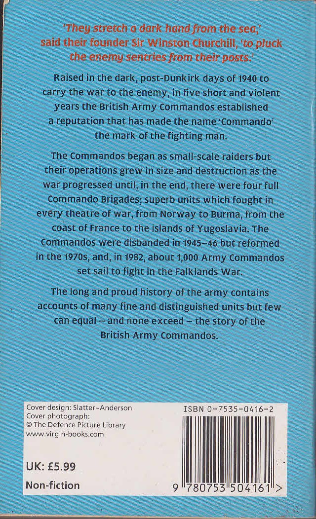 Robin Hunter  TRUE STORIES OF THE COMMANDOS magnified rear book cover image