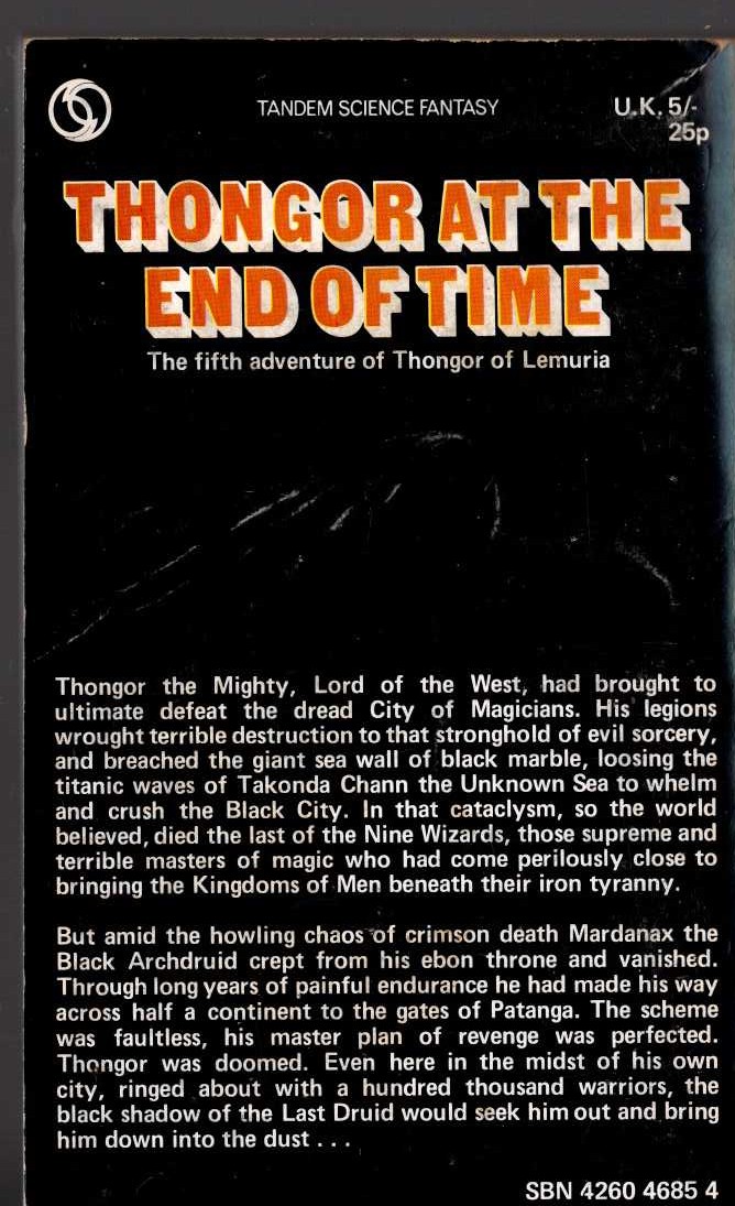 Lin Carter  THONGOR AT THE END OF TIME magnified rear book cover image