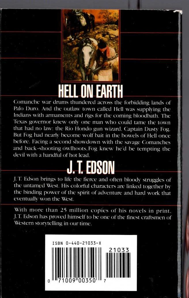 J.T. Edson  GO BACK TO HELL magnified rear book cover image