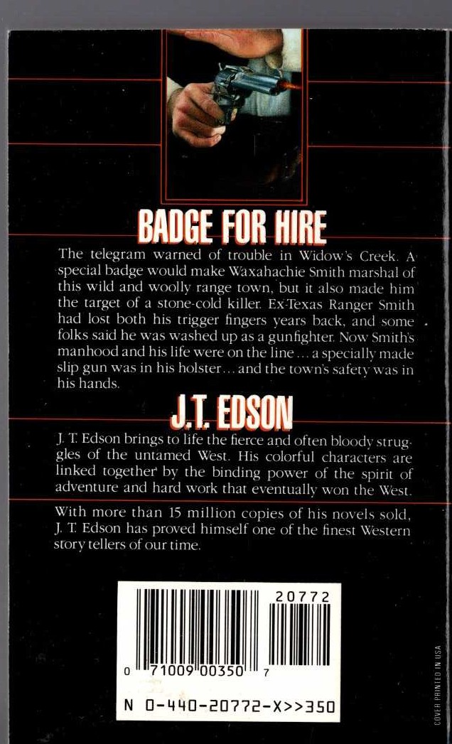 J.T. Edson  SLIP GUN magnified rear book cover image
