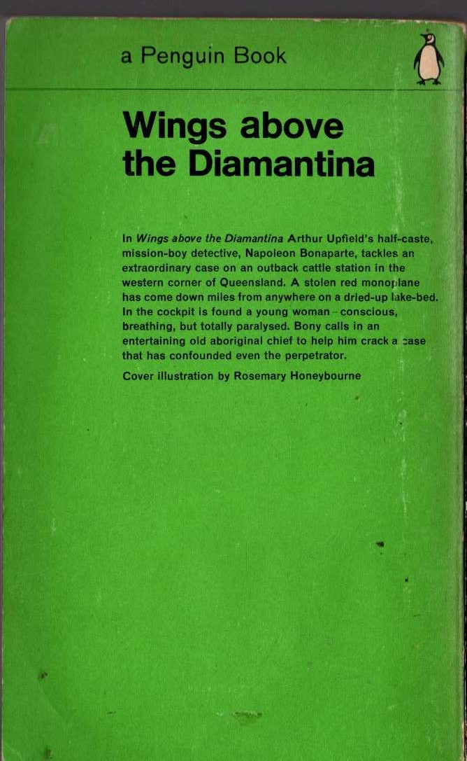 Arthur Upfield  WINGS ABOVE THE DIAMANTINA magnified rear book cover image