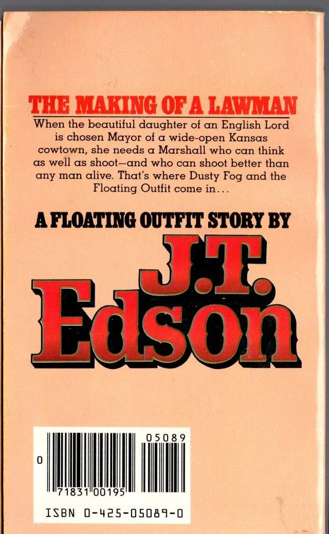 J.T. Edson  THE MAKING OF A LAWMAN magnified rear book cover image