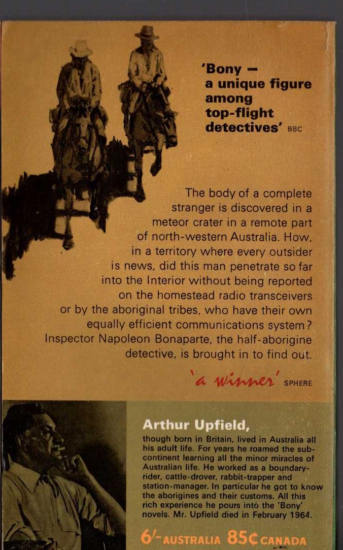 Arthur Upfield  THE WILL OF THE TRIBE magnified rear book cover image