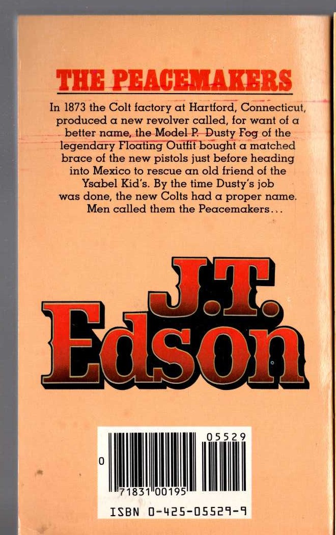 J.T. Edson  THE PEACEMAKERS magnified rear book cover image