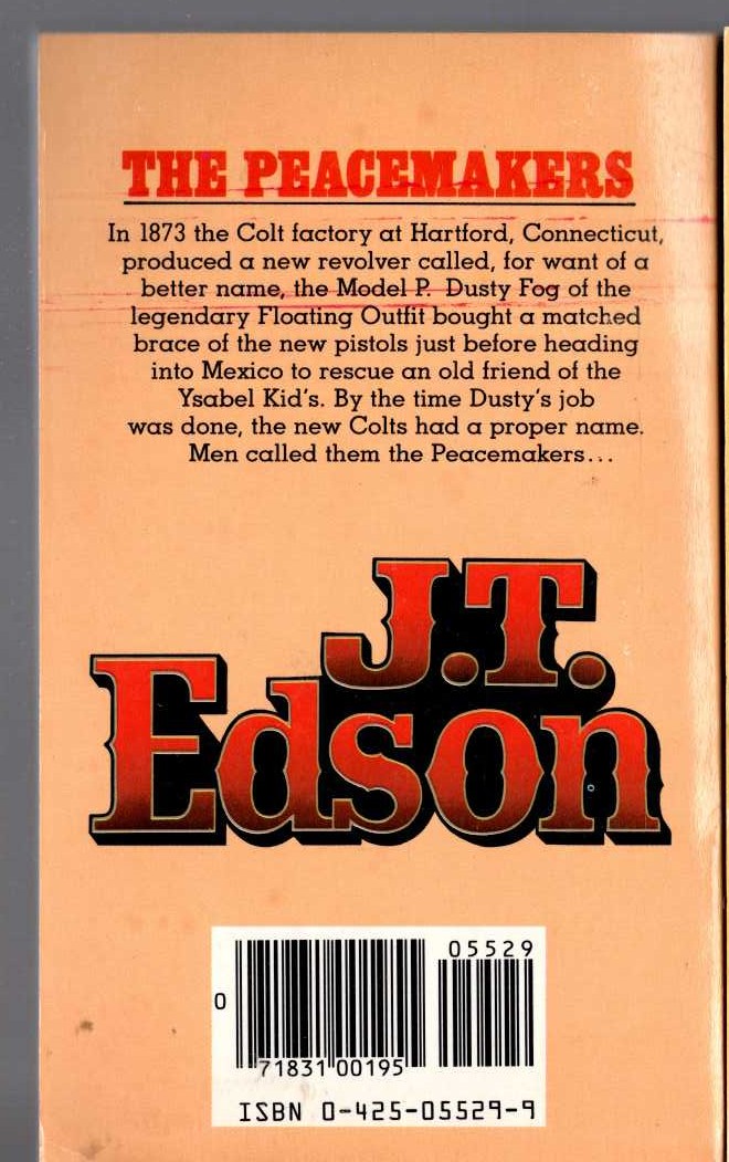 J.T. Edson  THE PEACEMAKERS magnified rear book cover image