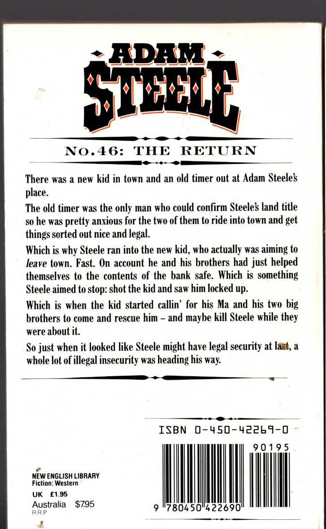 George G. Gilman  ADAM STEELE 46: THE RETURN magnified rear book cover image