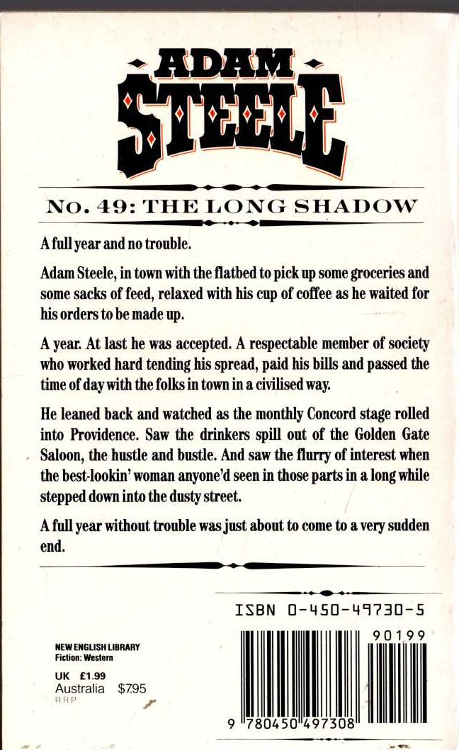George G. Gilman  ADAM STEELE 49: THE LONG SHADOW magnified rear book cover image