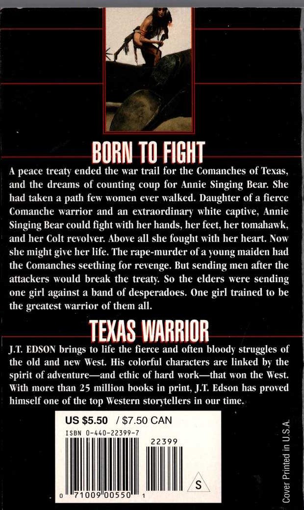J.T. Edson  TEXAS WARRIOR magnified rear book cover image