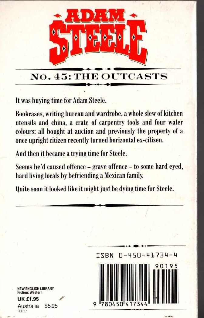 George G. Gilman  ADAM STEELE 45: THE OUTCASTS magnified rear book cover image