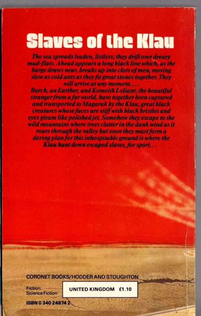 Jack Vance  SLAVES OF THE KLAU magnified rear book cover image
