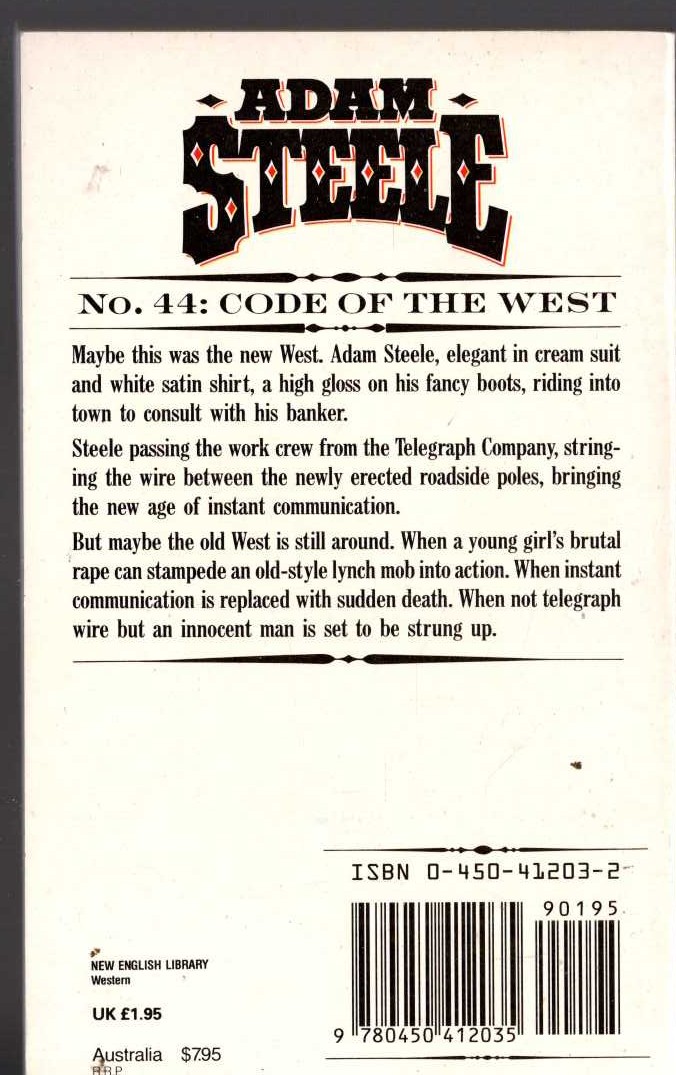 George G. Gilman  ADAM STEELE 44: CODE OF THE WEST magnified rear book cover image
