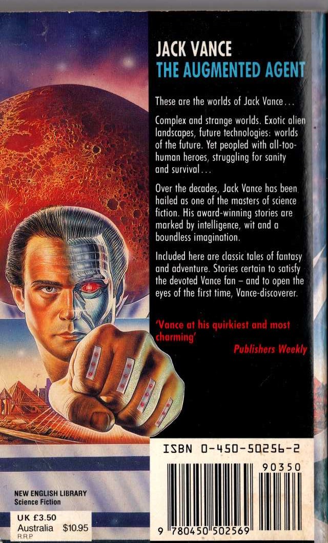 Jack Vance  THE AUGMENTED AGENT magnified rear book cover image