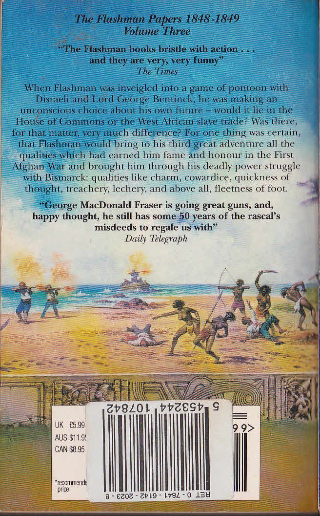 George MacDonald Fraser  FLASH FOR FREEDOM! magnified rear book cover image