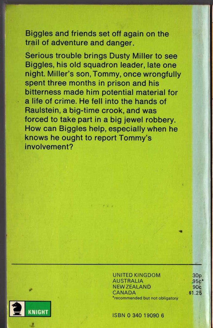 Captain W.E. Johns  BIGGLES AND THE PENITENT THIEF magnified rear book cover image