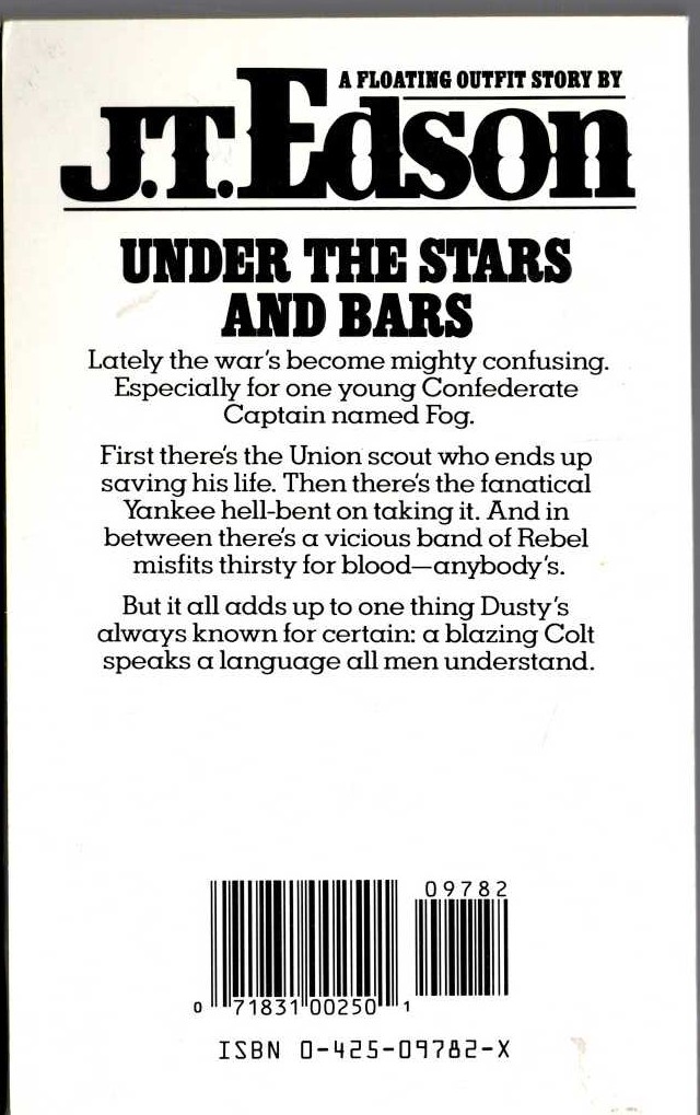 J.T. Edson  UNDER THE STARS AND BARS magnified rear book cover image