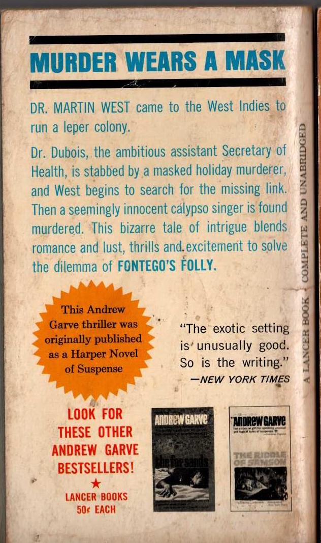 Andrew Garve  FONTEGO'S FOLLY magnified rear book cover image