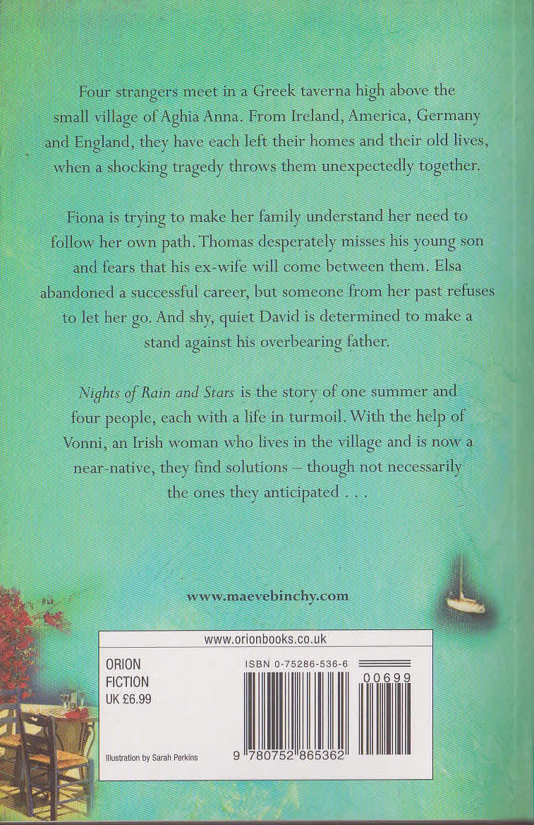 Maeve Binchy  NIGHTS OF RAIN AND STARS magnified rear book cover image