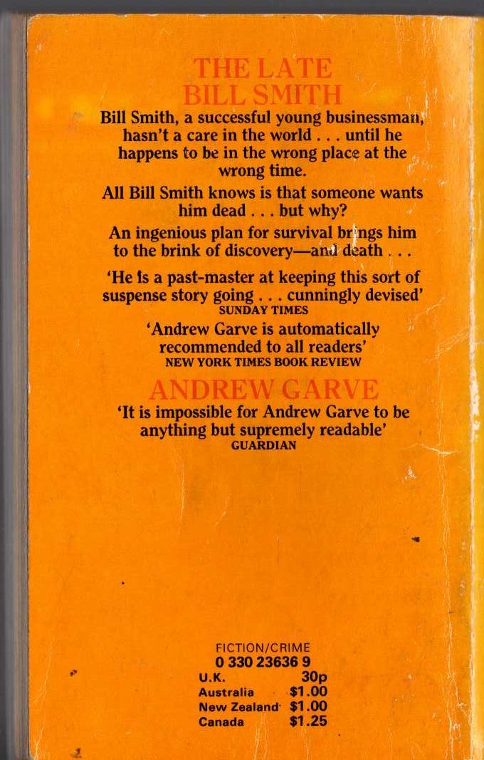 Andrew Garve  THE LATE BILL SMITH magnified rear book cover image