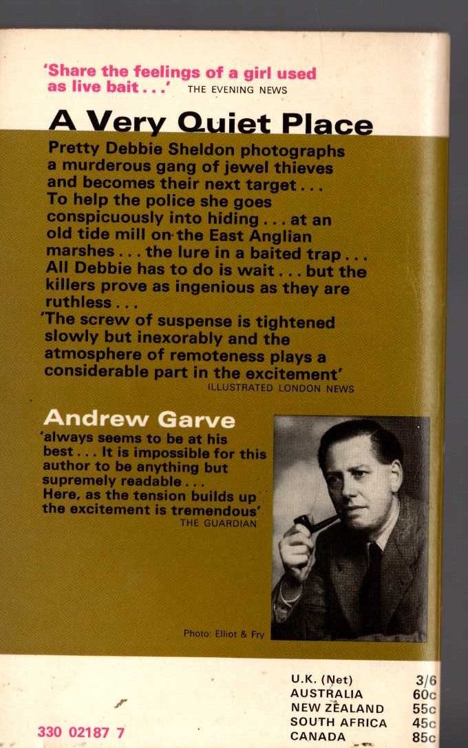 Andrew Garve  A VERY QUIET PLACE magnified rear book cover image