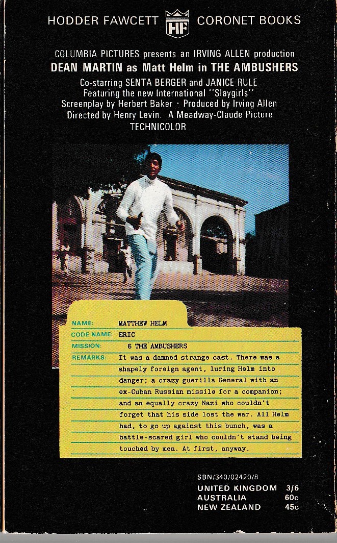 Donald Hamilton  THE AMBUSHERS (Film tie-in: Dean Martin) magnified rear book cover image