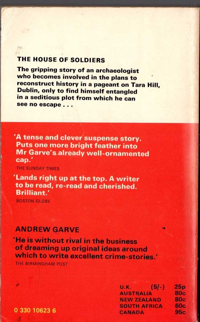 Andrew Garve  HOUSE OF SOLDIERS magnified rear book cover image