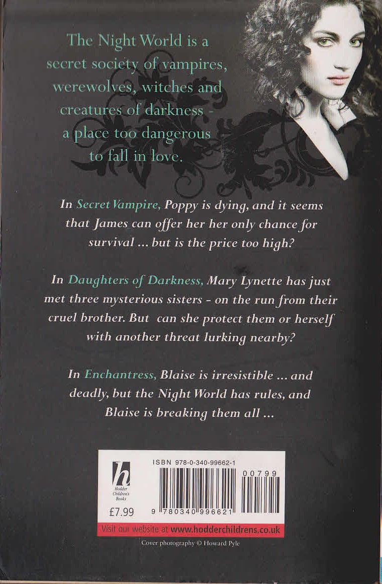 L.J. Smith  NIGHT WORLD: SECRET VAMPIRE/ DAUGHTERS OF DARKNESS/ ENCHANTRESS magnified rear book cover image