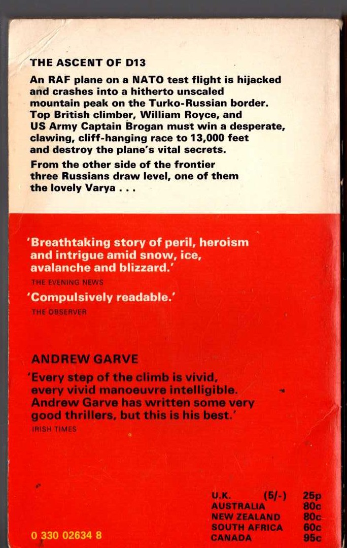 Andrew Garve  THE ASCENT OF D13 magnified rear book cover image