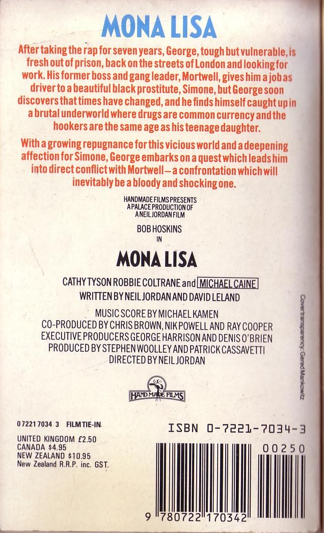 John Luther Novak  MONA LISA (Bob Hoskins, Michael Caine..) magnified rear book cover image