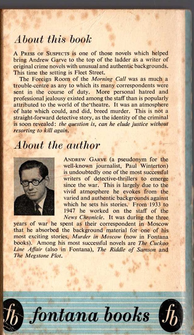 Andrew Garve  A PRESS OF SUSPECTS magnified rear book cover image