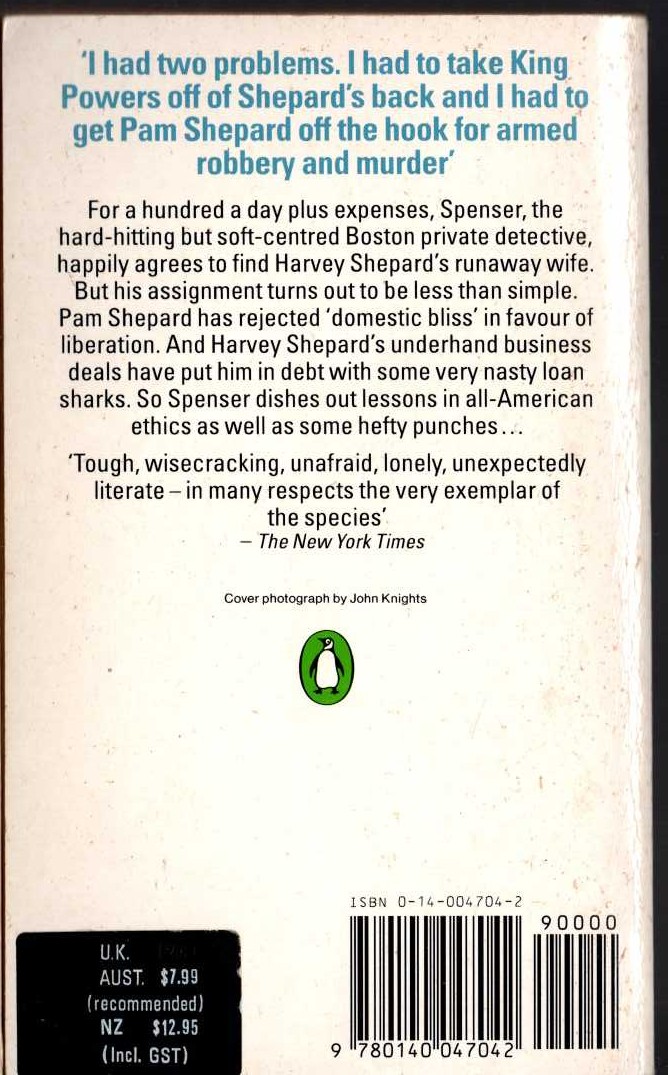 Robert B. Parker  PROMISED LAND magnified rear book cover image