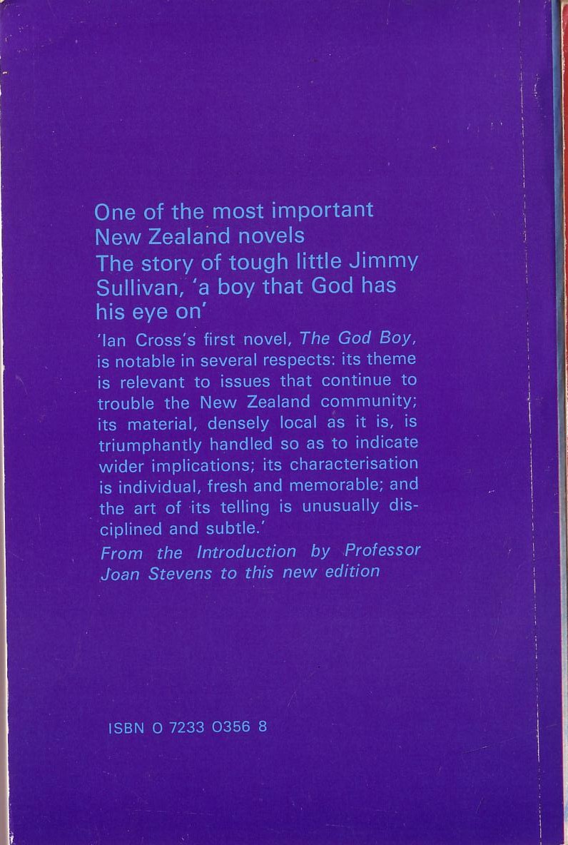 Ian Cross  THE GOD BOY magnified rear book cover image