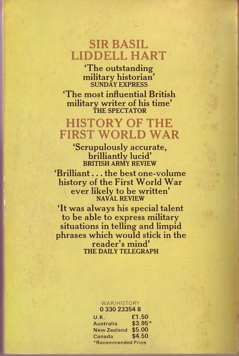 B.H. Liddell Hart  HISTORY OF THE FIRST WORLD WAR magnified rear book cover image