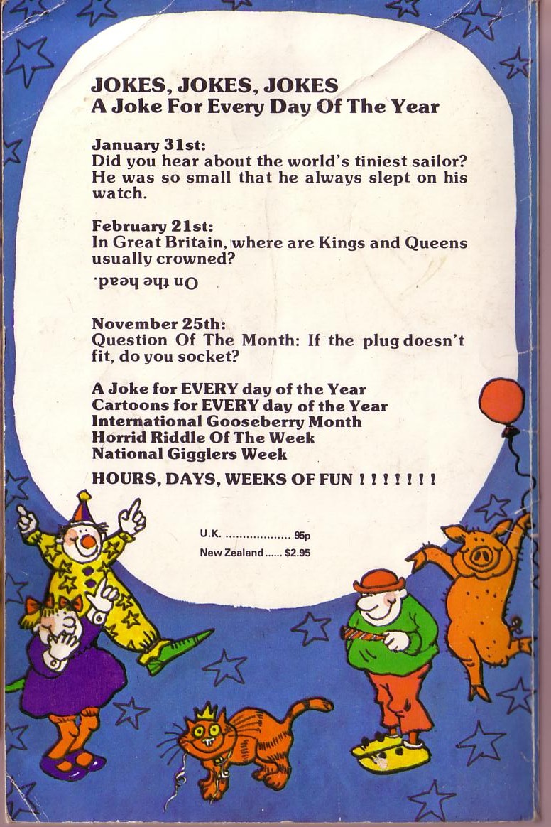 Gyles Brandreth  JOKES! JOKES! JOKES!: A JOKE FOR EVERY DAY OF THE YEAR magnified rear book cover image